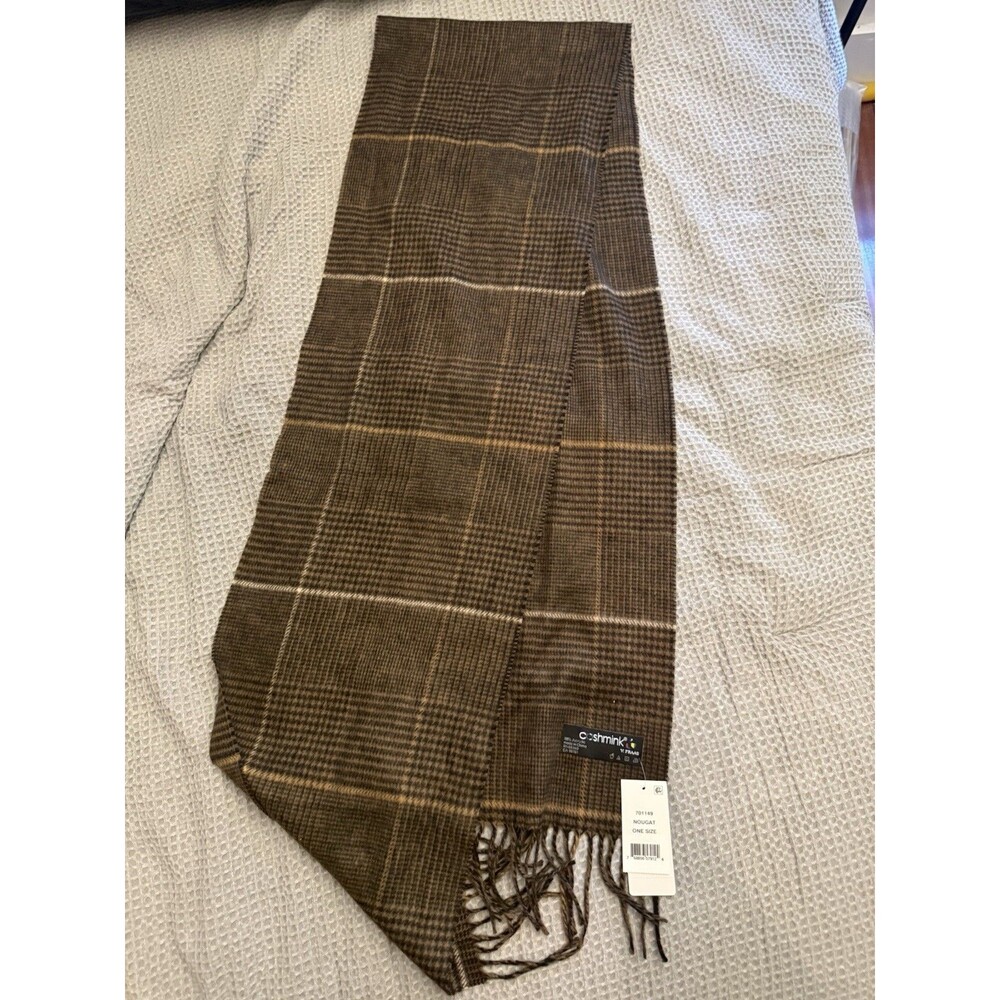 Brown Plaid Cashmink Scarf New 72x12 Inches